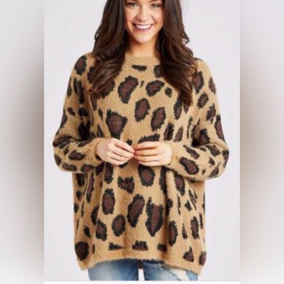 Altar’d State Fuzzy Oversized Animal Print Sweater L/XL - Picture 1 of 9